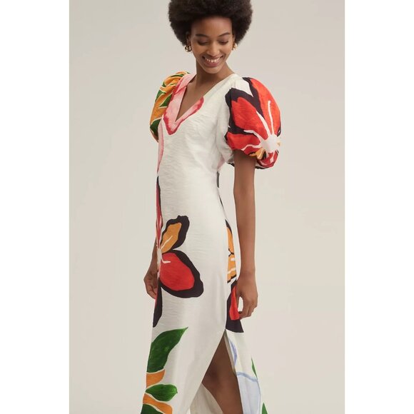 By Anthropologie Puff-Sleeve A-Line Maxi Dress 2X - Picture 3 of 4